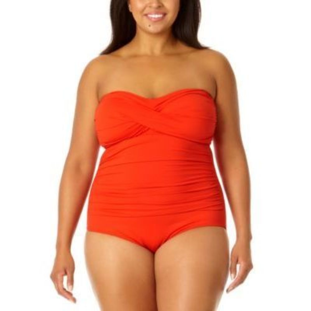 NWT Anne Cole Twist Front Shirred One Piece Spice Red